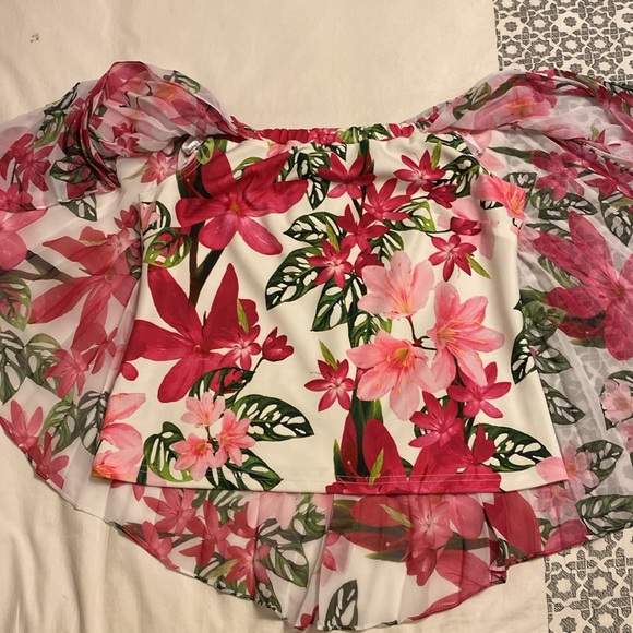 Joseph Ribkoff floral print chiffon layer sleeveless top off or over shoulder - Picture 8 of 10